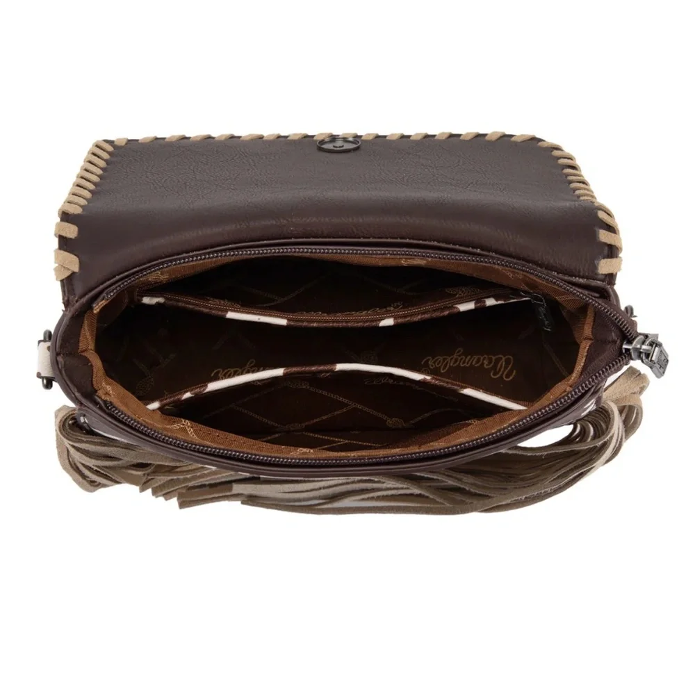 Wrangler Cow Print Fringe Crossbody Bag -Black - Picture 8 of 8
